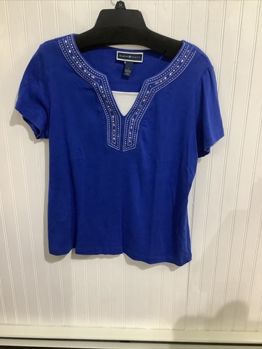 KAREN SCOTT WOMENS LARGE SHORT SLEEVE SHIRT ROYAL BLUE - Picture 11 of 16