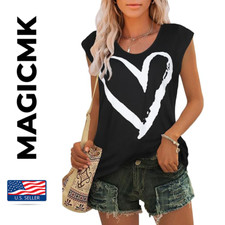 Women's Cap Sleeve Top Summer Tank Casual Basic Tee Shirt Loose Fit Blouse XL