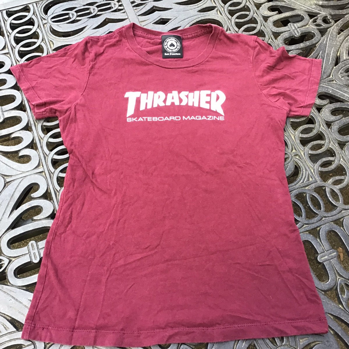 Thrasher Magazine Burgundy Thrasher Shirt Maroon Burgundy THRASHER  SKATEBOARD MAGAZINE Skater T-Shirt, Women, image size:1200x1200
