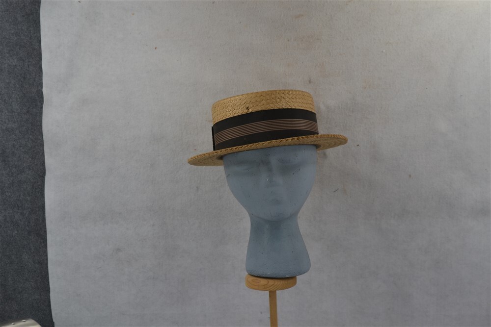 antique straw hat boater men sz 7 original 1900-1920 light