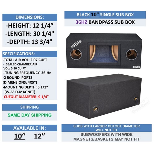 10" Dual Subwoofer Enclosure / Dual 10" Bandpass Ported / Vented Sub