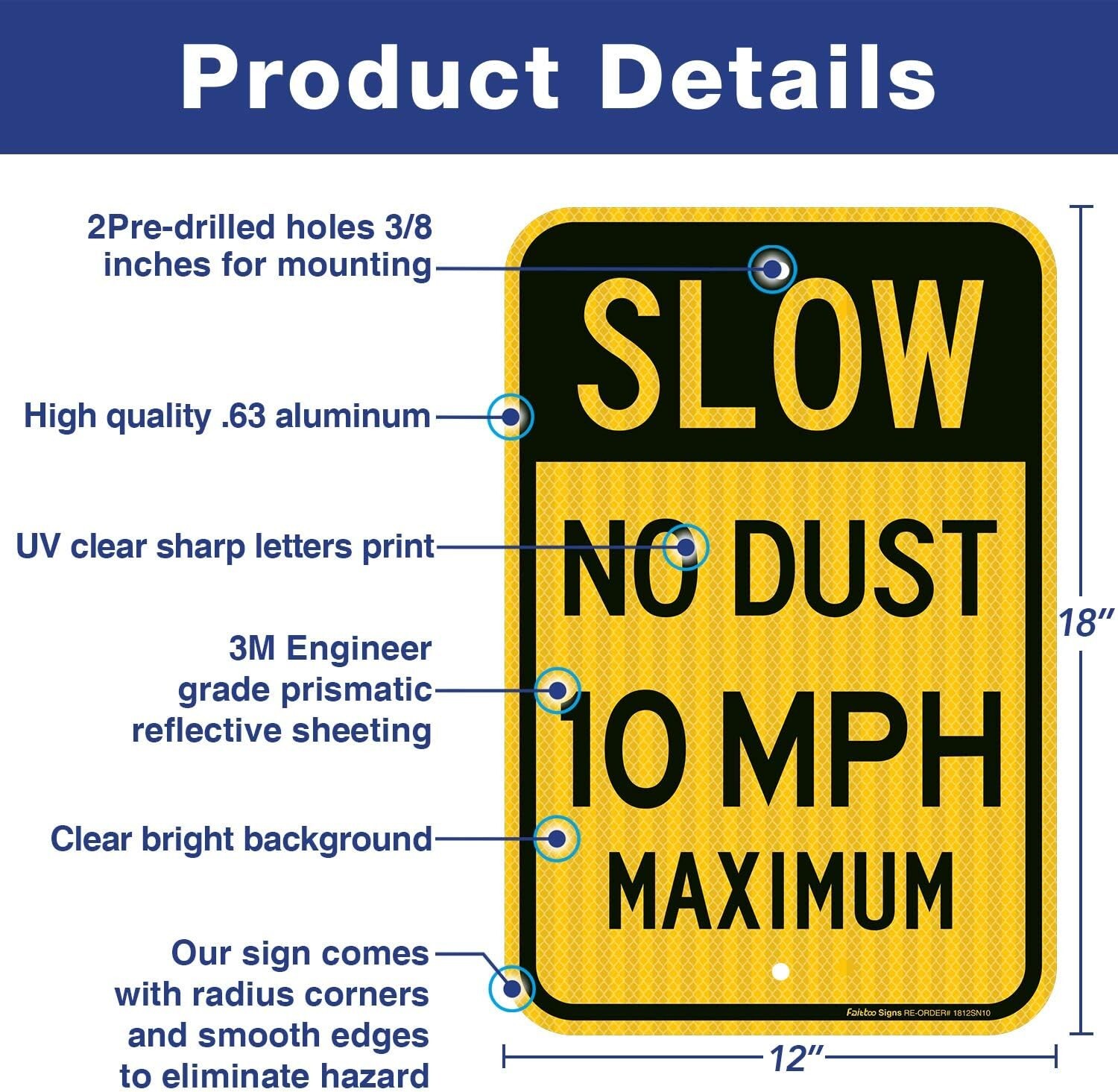 2 Pack Slow No Dust 10 MPH Maximum Sign, Speed Limit Sign 18 X 12 ...
