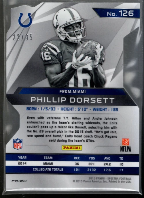 A7970 2015 Panini Spectra Neon Blue Die Cut #126 Phillip Dorsett/35 *ROOKIE CARD - Image 2 of 2