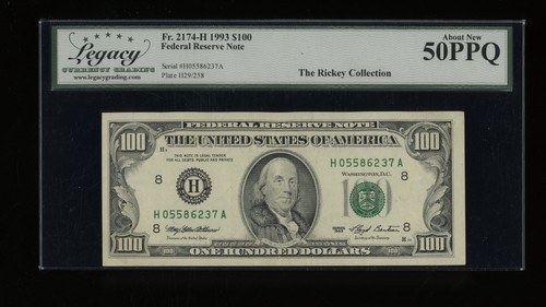 DBR 1993 $100 FRN St. Louis Fr. 2174-H Legacy AU-50 PPQ Serial H05586237A - Picture 1 of 2