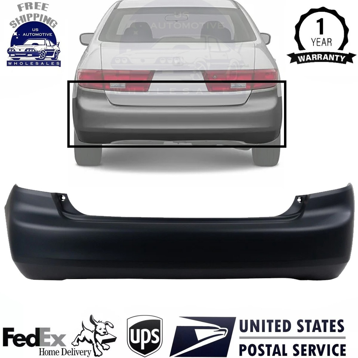 New Rear Bumper Cover Primed For 2003-2005 Honda Accord Sedan | eBay