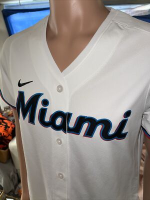NWT Nike MLB Women's Miami Marlins Button Front Jersey White Blank