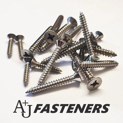A & J FASTENERS STAINLESS STEEL POZI COUNTERSUNK SELF TAPPING SCREWS A2 TAPPER #6,8,10,12