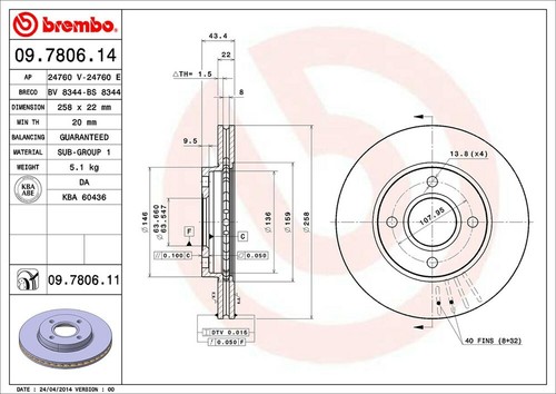 Kit dischi freno Ford fiesta 5 V 1.4 tdci dal 2002 + pastiglie BREMBO Anteriori - Imagen 2 de 3