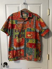Vintage 90s Mens Sz M Short Sleeve Colorful Print Camp Shirt Abstract Art