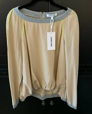 Elizabeth and James Silk Brooklyn Top women's size L mixed media nude/gray NWT