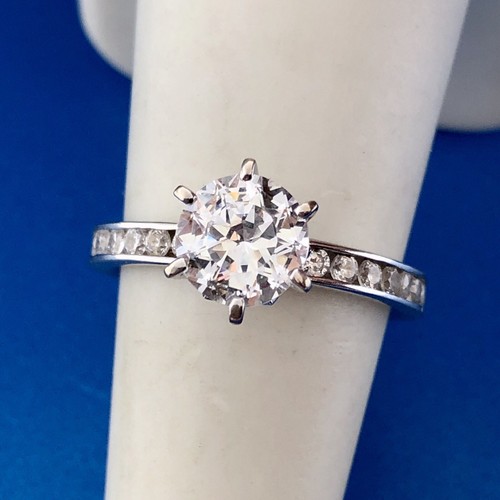 Designer SW 14K White Gold Cubic Zirconia CZ Solitaire Accents Eternal Love Ring - Picture 3 of 10