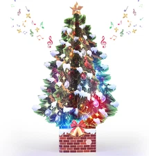 Pop up Christmas Cards with Lights and Music, 12 Inch Christmas Tree 3D Design, 