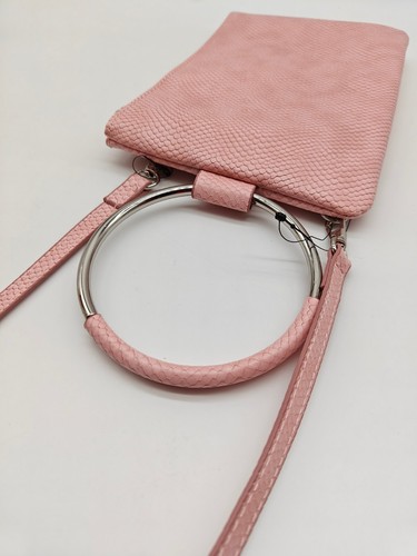 INC Charlii bangle handle textured faux-leather crossbody bag clutch - PEACH - Picture 3 of 8