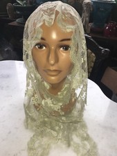 Stunning Antique Victorian Lace Mantilla 19th C Shawl Mourning Veil White