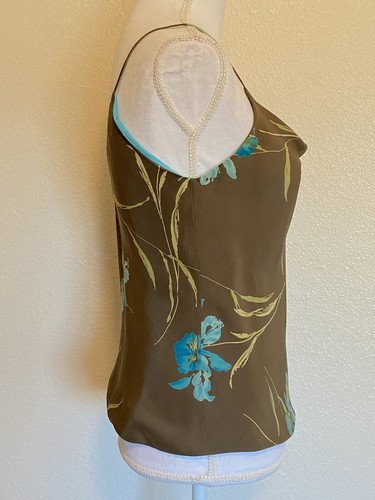 Vintage 90s Juliana Collezione Brown Blue Floral Made in USA Silk Tank Size 4 - Picture 4 of 7