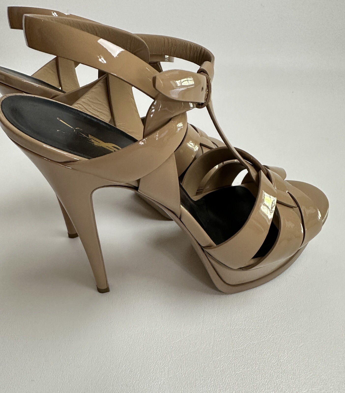 Sandalo YSL Yves Saint Laurent Tribute T Strap platform taglia 39 5 polvere brevetto