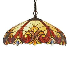 Tiffany Style Stained Glass Ceiling Pendant Light Handcrafted 18" Victorian  