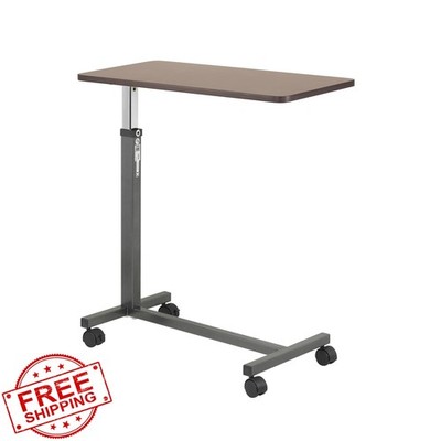 Drive Medical Overbed Table, Woodgrain Top, Wheels, Height Adjust