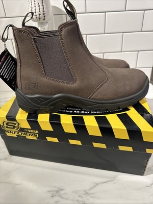 SKECHERS WORK Men's Tapter Steel Toe Size 11 Chelsea Work Boot Brown NEW