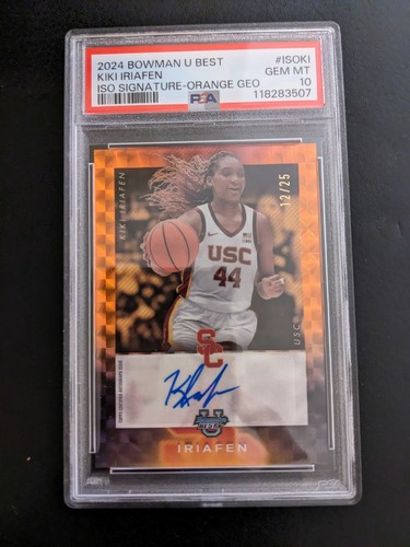 2024-25 Bowman U Best Kiki Iriafen Auto Orange Geometric 12/25 PSA 10 GEM MINT🔥