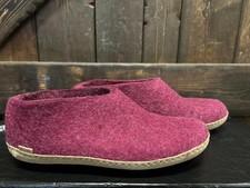 Glerups Shoe Cranberry Wool Slipper With Leather Bottom - EU Size 48