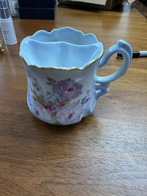 Antique Nippon Hand Painted Floral Porcelain Mustache Mug with Gold Trim.