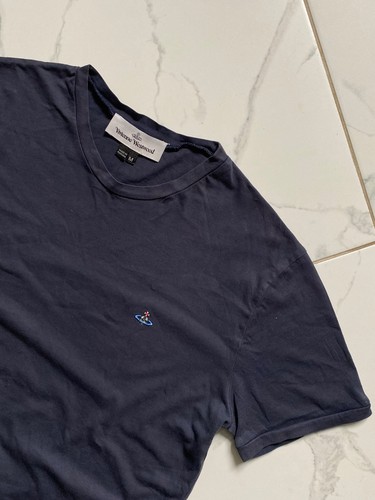 Vivienne Westwood Men’s Cotton Classic T-Shirt Navy Embroidered Orb Logo Size M