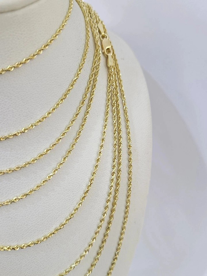 Real 10k Gold Rope Chain 2mm Diamond Cut 16 18 20 22 24 26 28 Inch Men ...