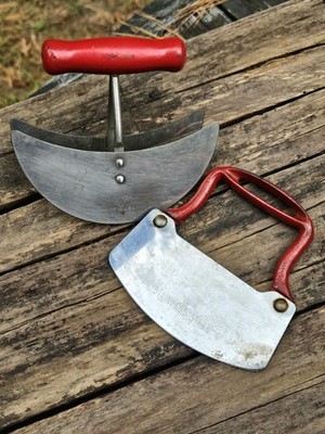 VINTAGE METAL Double Blade DOUGH CUTTER FOOD CHOPPER  KITCHEN TOOLS Red Lot Of 2