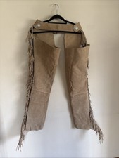 Vtg Suede Fringe Chaps Western Motorcycle Rodeo Tan w/ Silver OS / Unisex