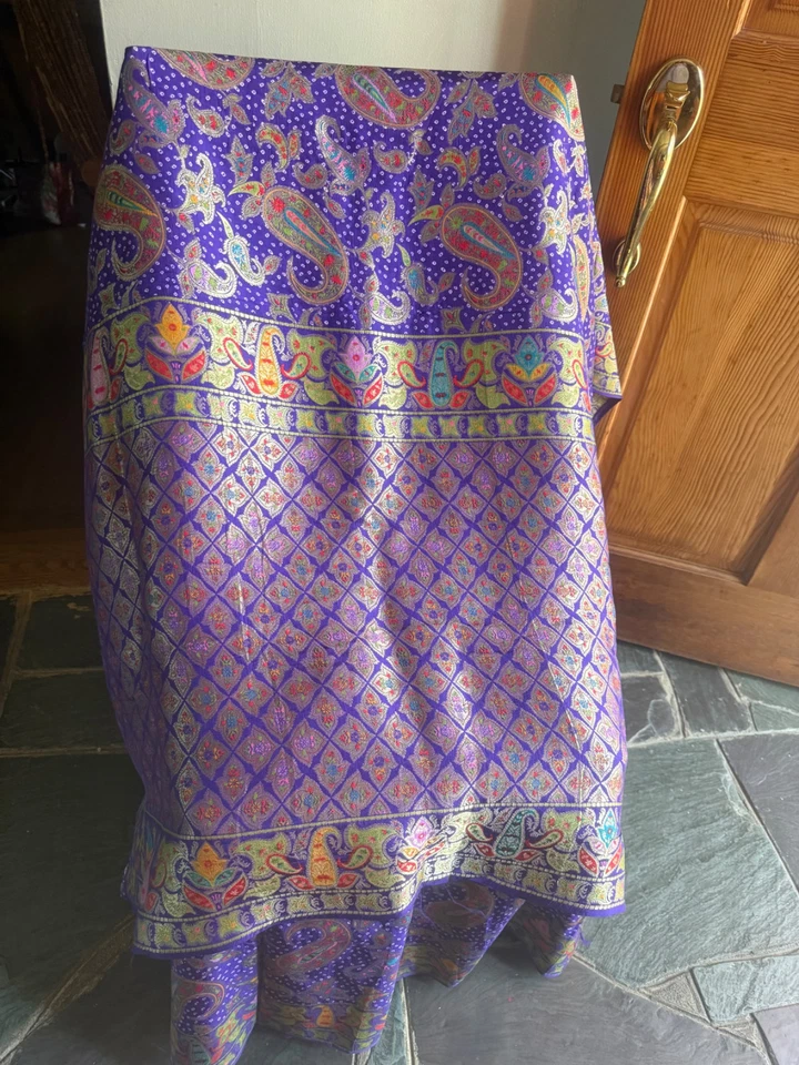 Novo com etiqueta lindo sari de seda Kanni roxo com trabalho de caxemira pashmina - Imagem 3 de 4