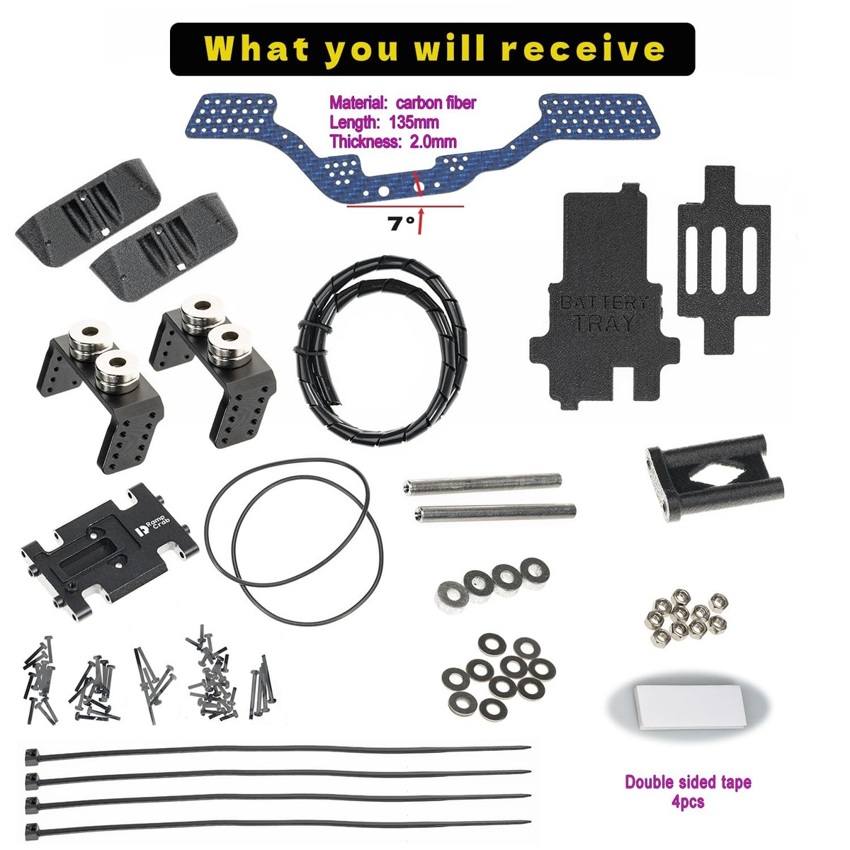 Carbon Fiber Chassis Kit for SCX24, 7° Angled Skid, LCG Chassis