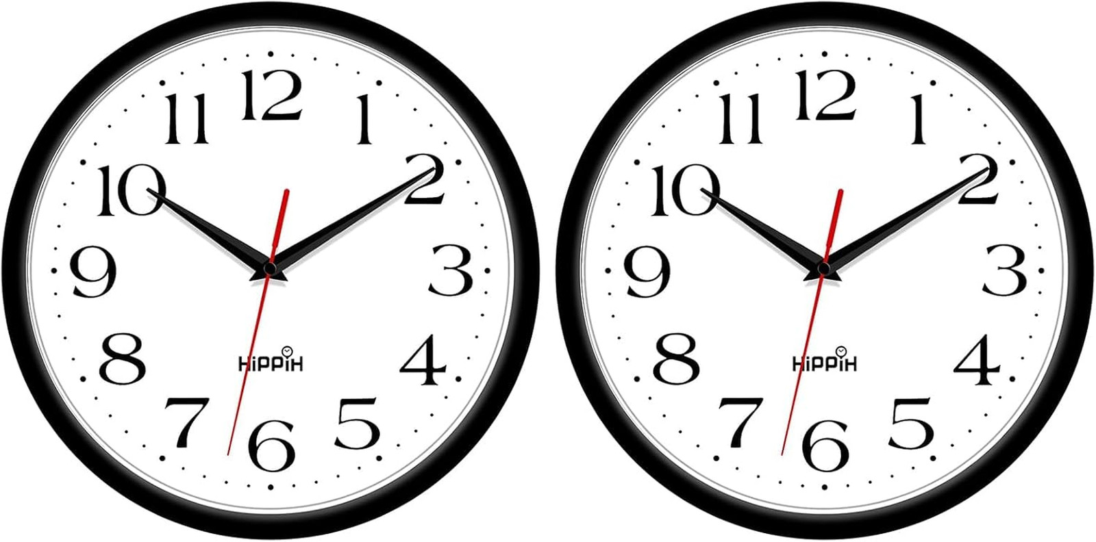 2 Pack Silent Wall Clock, 10 Inch Non Ticking Quiet Digital Sweep Decorative Bat