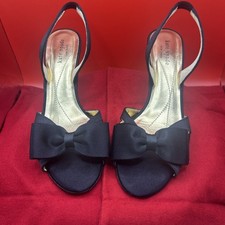 KATE SPADE Black Satin Slingback Open Toe Shoes 9B NY Dressy Classy Elegant