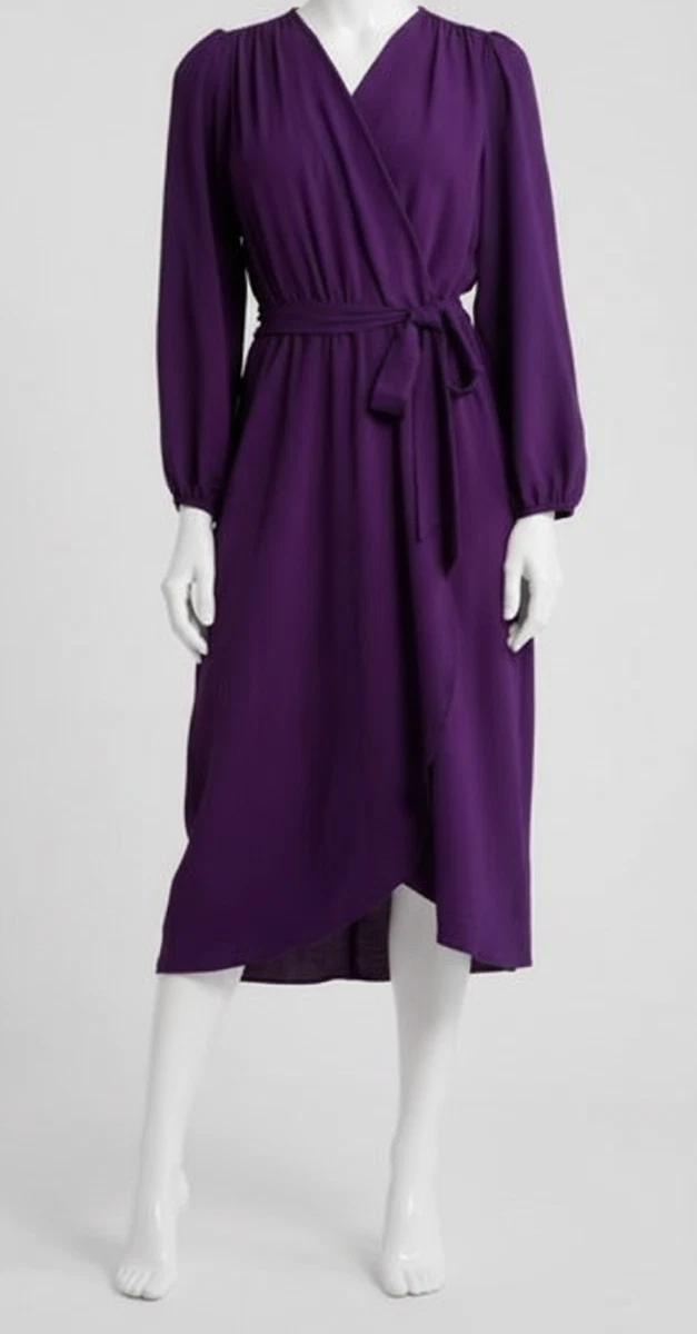 knee length dresses for ladies Long Sleeve Satin Wrap Dress – Elie Tahari main image 1