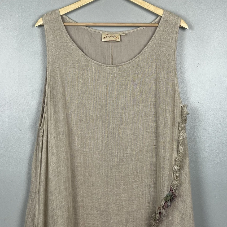 Vestido Boho Asimétrico Patrón de Flecos 100% Algodón Lagenlook de Encaje de Papel, XL. Foto 3 de 4