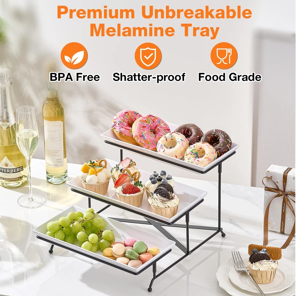 3-Tier Serving Tray Set - 12" Collapsible Platters for Parties & Events - Image 3 of 4