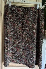 Vintage Studio Womens L Black Floral Midi Skirt Made USA Ditsy Print Front Tie