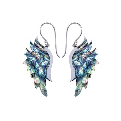 Sterling Silber Ohrringe Abalone Muscheldetail Engel Adler Flügel - 81. Generation