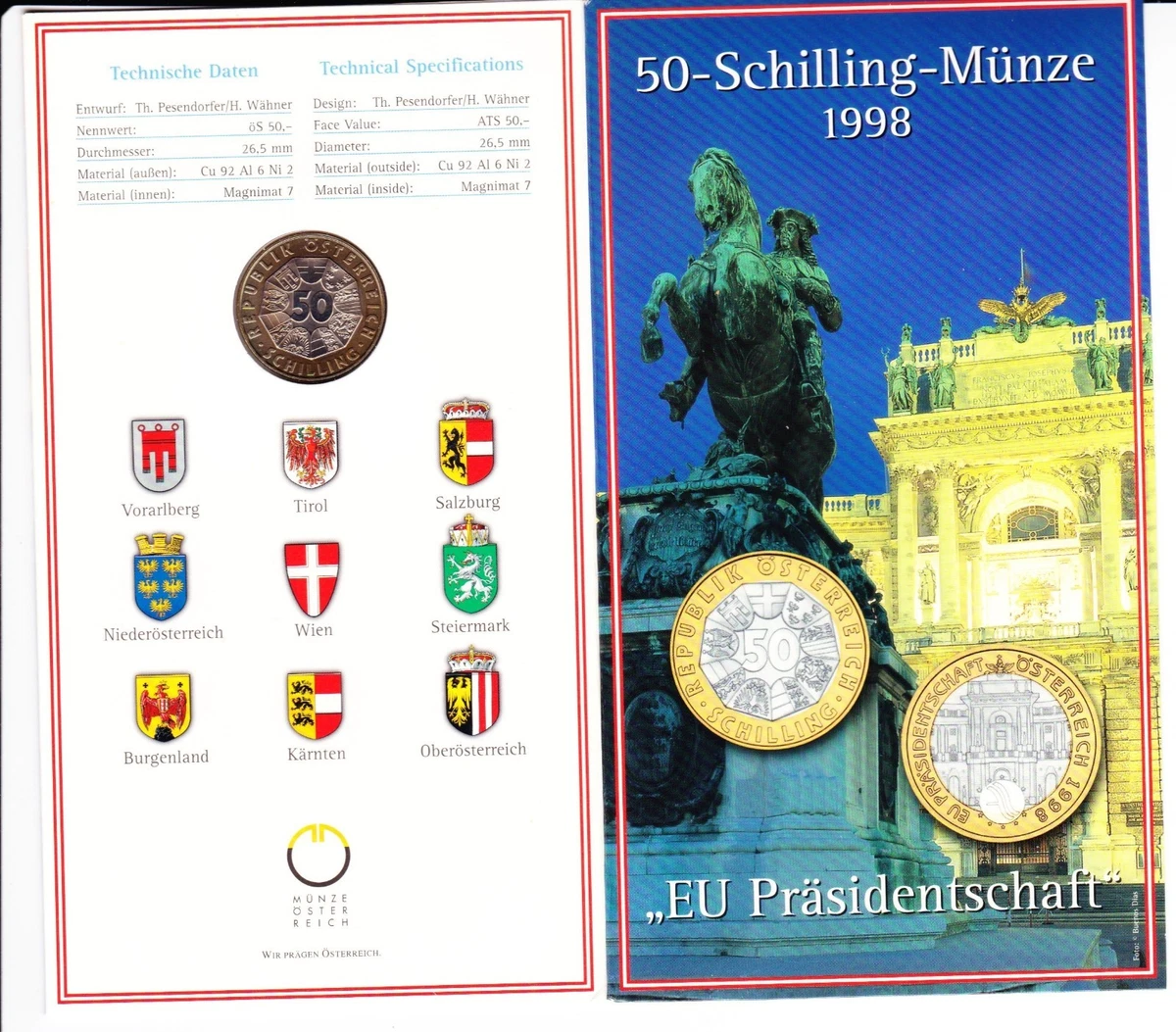 50 Schilling-Münze  - Österreich - 1998 - "EU-Präsidentschaft"