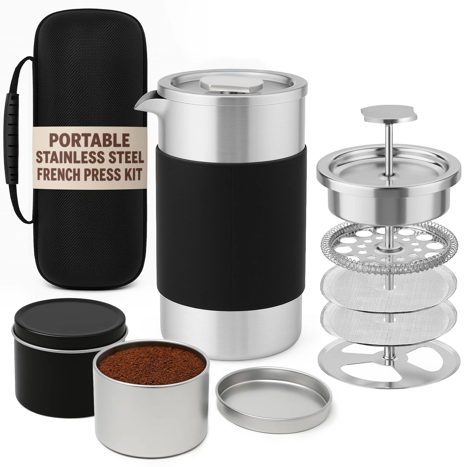 Small French Press Coffee Maker Set - 12 oz | Portable Travel French Press Co...