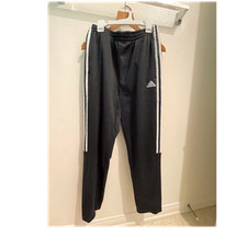 adidas Boys Track Pants Black Size 18/20 Polyester Drawstring Elastic Waist