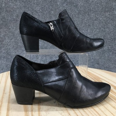 Tamaris Boots Womens 39 Casual Side Zip Low Ankle Bootie Black Leather Heels