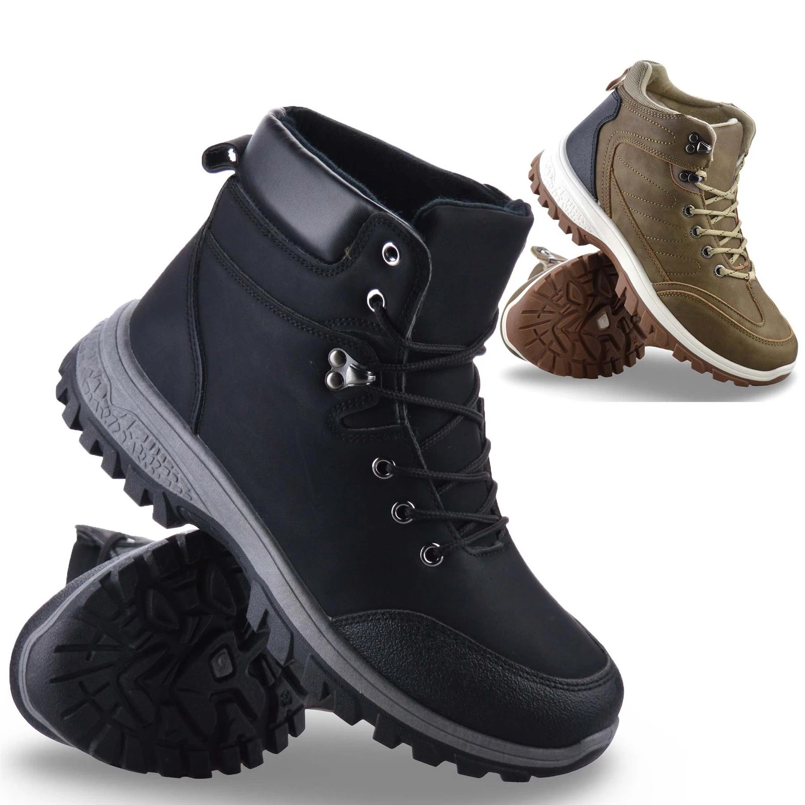 Mens Walking Hiking Casual Warm Fur New Lace Up Ankle Boots Trainers Shoes Size