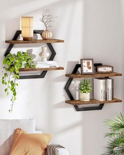 Hexagon Floating Shelves Wall Set of 2 2 -Tier Hanging Shelves Wall Mounted