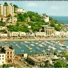 c1960s Torquay England Postcard Inner Harbour Vane Hill Hotel Riviera Boats UK