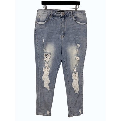 RISEN Los Angeles Women's Light Wash Distressed Ripped Denim Jeans Size 2XL