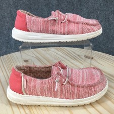 Hey Dude Shoes Youth 3 Slip On Sneakers Stretch Coral Pearl Pink Comfort Low Top