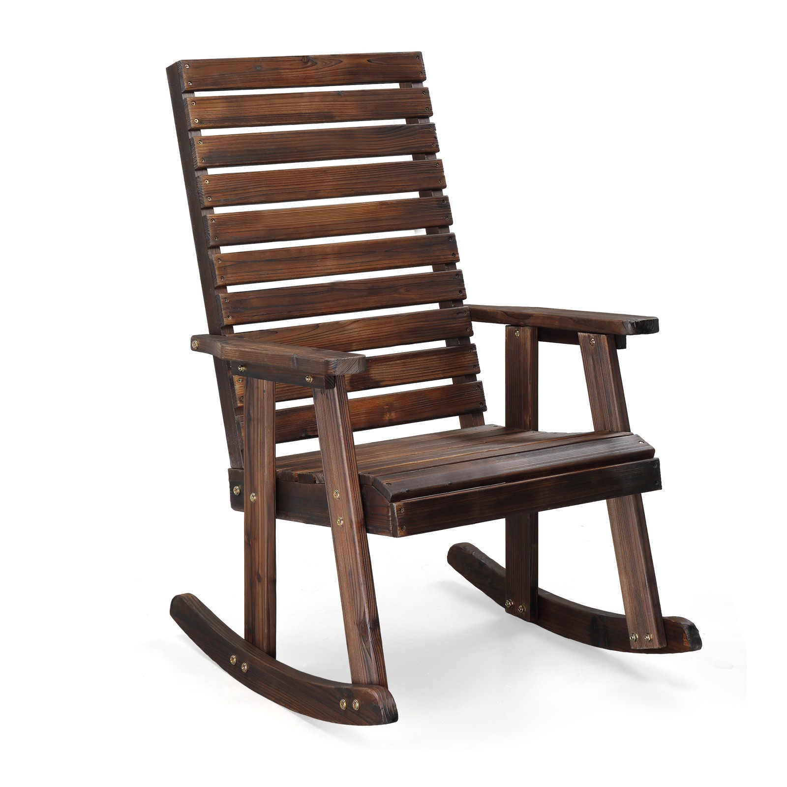 Wood Rocking Chair Porch Rocker High Back Garden Seat for Outdoor Patio Indoor