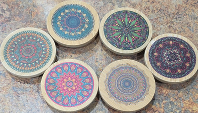 Mandala Pattern Multicolor Round Wooden Lids For Oui Yogurt, 6 Pieces